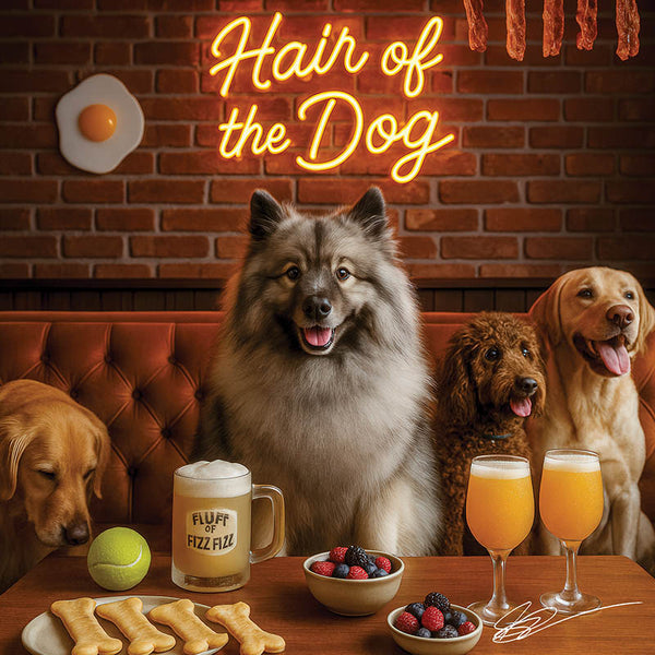 Hair of the Dog Keeshond 009 Ruff & Ready Funny Canine Art neon lights, bacon-woven flair, and egg murals