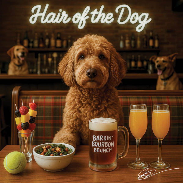 Hair of the Dog Labradoodle 009 Ruff & Ready Funny Canine Art neon lights, bacon-woven flair, and egg murals