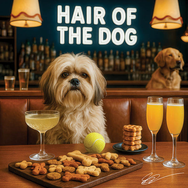 Hair of the Dog Lhasa Apso 004 Ruff & Ready Funny Canine Art neon lights, bacon-woven flair, and egg murals