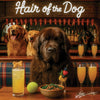 Hair of the Dog Newfoundland 006 Ruff & Ready Funny Canine Art neon lights, bacon-woven flair, and egg murals