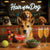 Norwegian Lundehund 011 in a bar setting with drinks and food, 'Hair of the Dog' neon sign.