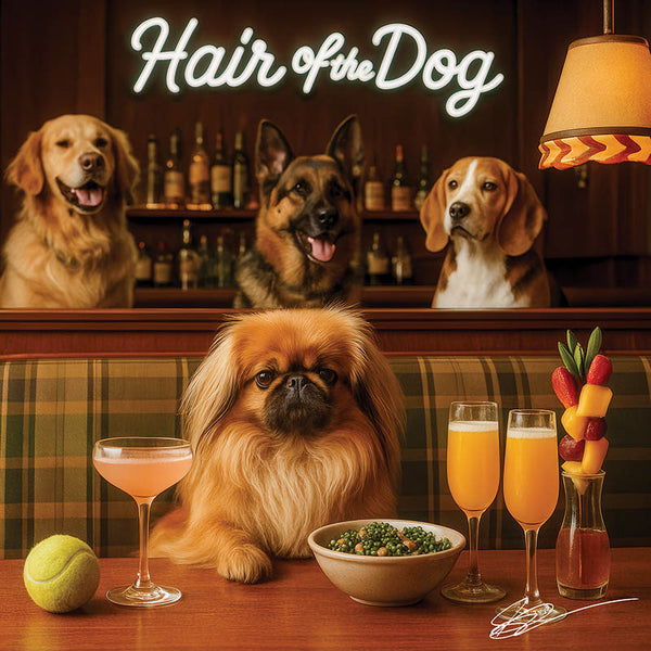 Hair of the Dog Pekingese 014 Ruff & Ready Funny Canine Art neon lights, bacon-woven flair, and egg murals
