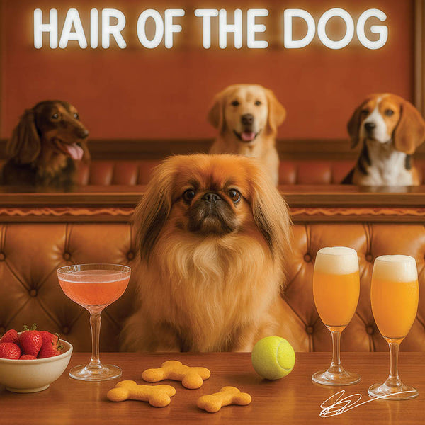 Hair of the Dog Pekingese 018 Ruff & Ready Funny Canine Art neon lights, bacon-woven flair, and egg murals