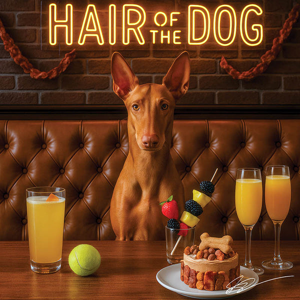 Hair of the Dog Pharaoh Hound 006 Ruff & Ready Funny Canine Art neon lights, bacon-woven flair, and egg murals