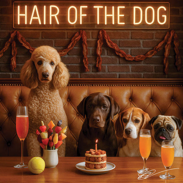 Hair of the Dog Poodle 010 Ruff & Ready Funny Canine Art neon lights, bacon-woven flair, and egg murals