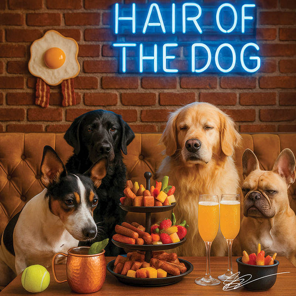 Hair of the Dog Rat Terrier 003 Ruff & Ready Funny Canine Art neon lights, bacon-woven flair, and egg murals