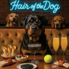 Hair of the Dog Rottweiler 005 Ruff & Ready Funny Canine Art neon lights, bacon-woven flair, and egg murals