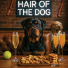 Hair of the Dog Rottweiler 007 Ruff & Ready Funny Canine Art neon lights, bacon-woven flair, and egg murals