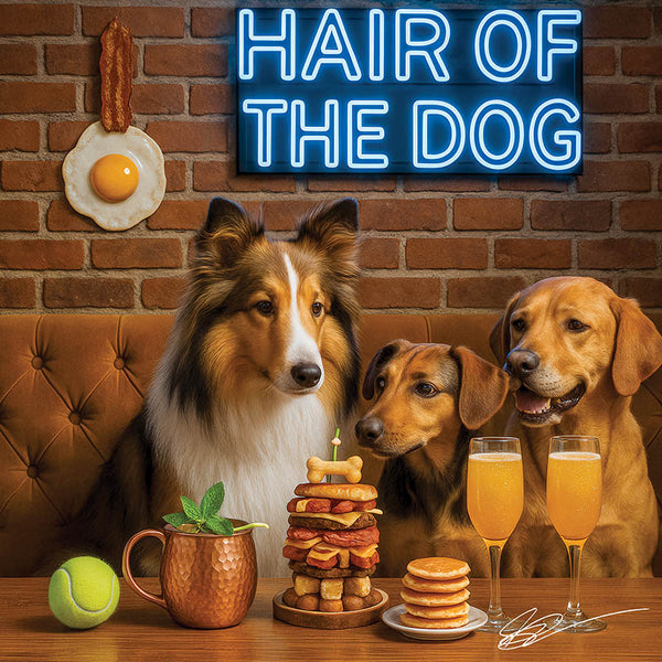 Hair of the Dog Shetland Sheepdog 003 Ruff & Ready Funny Canine Art neon lights, bacon-woven flair, and egg murals
