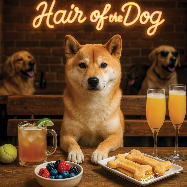 Hair of the Dog Shiba Inu 003 Ruff & Ready Funny Canine Art neon lights, bacon-woven flair, and egg murals