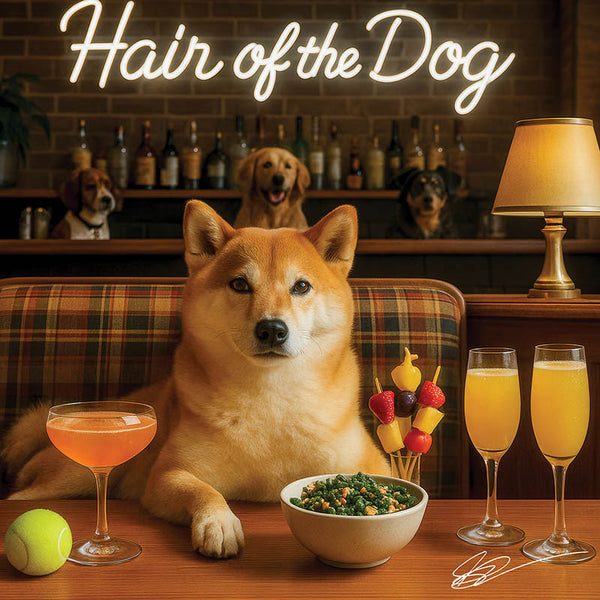 Hair of the Dog Shiba Inu 005 Ruff & Ready Funny Canine Art neon lights, bacon-woven flair, and egg murals