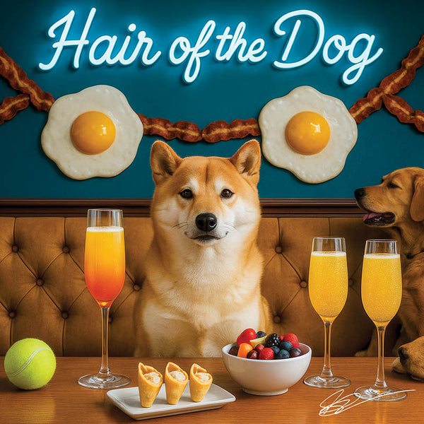 Hair of the Dog Shiba Inu 014 Ruff & Ready Funny Canine Art neon lights, bacon-woven flair, and egg murals
