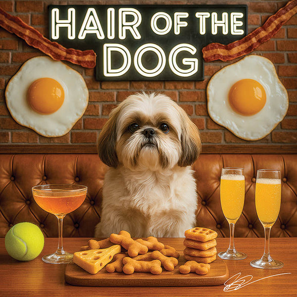 Hair of the Dog Shih Tzu 001 Ruff & Ready Funny Canine Art neon lights, bacon-woven flair, and egg murals
