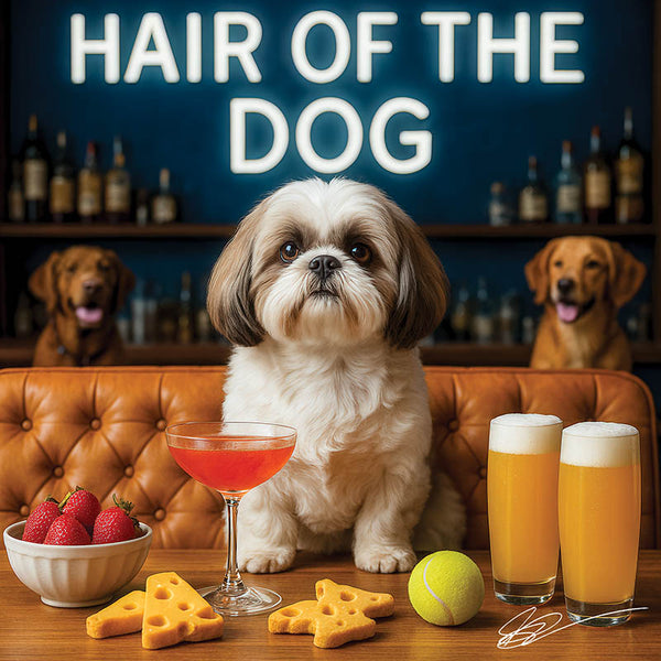 Hair of the Dog Shih Tzu 014 Ruff & Ready Funny Canine Art neon lights, bacon-woven flair, and egg murals