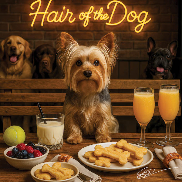 Hair of the Dog Silky Terrier 003 Ruff & Ready Funny Canine Art neon lights, bacon-woven flair, and egg murals