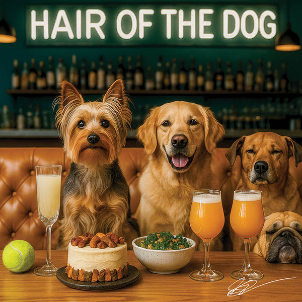Hair of the Dog Silky Terrier 014 Ruff & Ready Funny Canine Art neon lights, bacon-woven flair, and egg murals