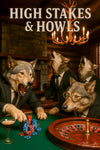 Wolves in suits playing poker and howling around a casino table on a Metal Print
