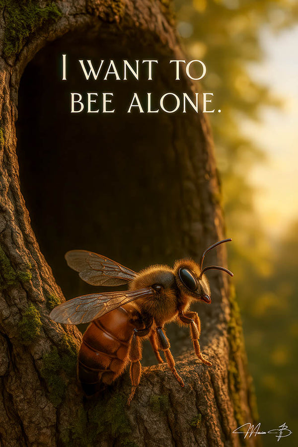 I want to bee alone II humorous solitary bee nature scene metal print