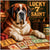 Saint Bernard enjoying a casino night surrounded by humorous dog-themed playing cards and treats in Lucky 7 Saint