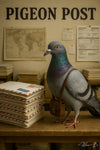 Vintage pigeon post office scene with pigeon and letters artwork