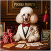 Poodle Payouts metal print featuring a stylish Poodle in a tuxedo and bow tie playing poker with vintage cards and chips