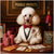 Poodle Payouts metal print featuring a stylish Poodle in a tuxedo and bow tie playing poker with vintage cards and chips