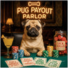 Pug Payout Parlor metal print featuring an adorable pug at a humorous canine-themed casino poker table
