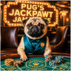 Pug's Jackpawt Jamboree metal print featuring a pug in a teal vest at a stylish casino table