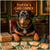 Rottie's Card Corner metal print featuring an elegant Rottweiler seated at a classic card table with Guard Chips and playing cards