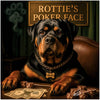 Rottie's Poker Face metal print featuring a confident Rottweiler at a poker table with chips and canine currency