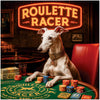 whippet at neon-lit roulette table with colorful chips and money