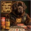 Newfoundland dog artwork titled Vegas Newfie Nights on metal print depicting a luxurious poker night scene