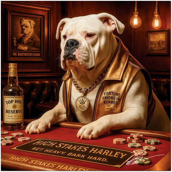 High Stakes Harley American Bulldog Casino Poker Scene Metal Art Print