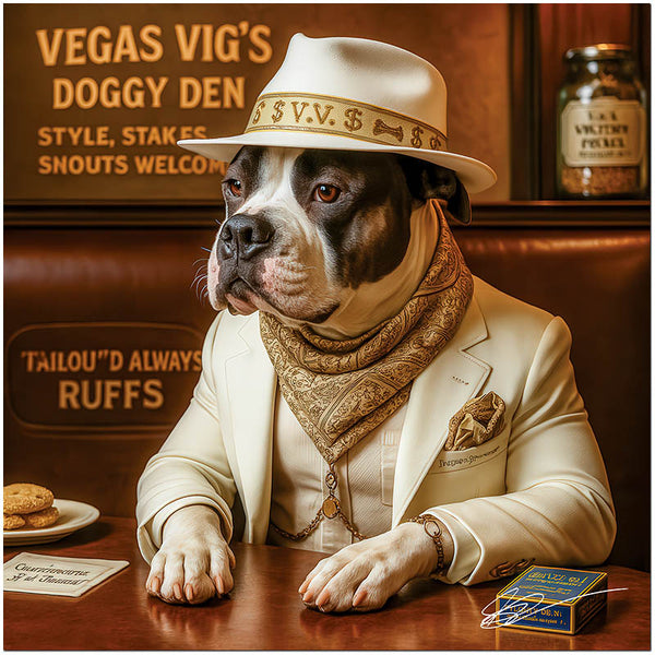 Vegas Vig's Doggy Den American Bulldog Elegant Casino Scene Metal Art Print