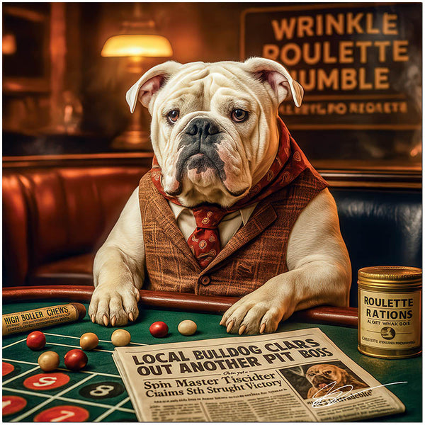 Wrinkle Roulette Rumble American Bulldog Roulette Casino Scene Metal Art Print
