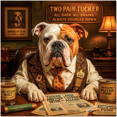 American Bulldog poker night metal art print for game room decor
