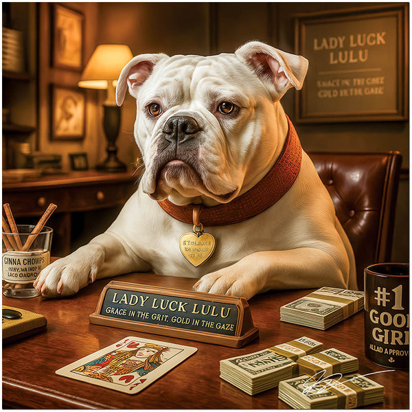 Lady Luck Lulu American Bulldog Elegant Poker Scene Metal Art Print