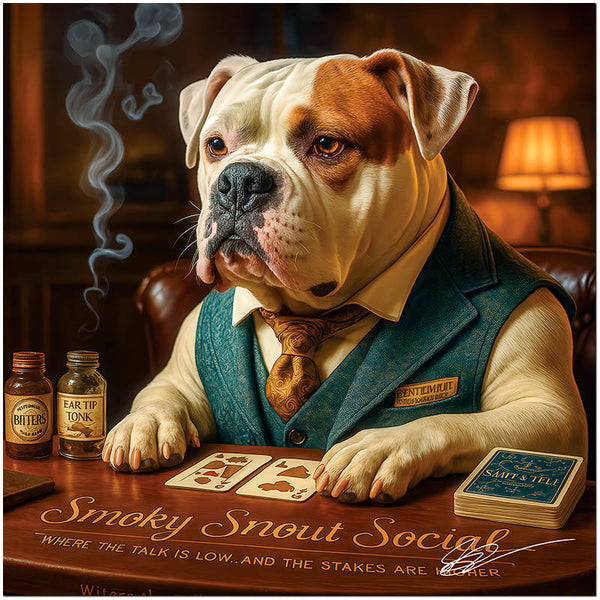 Smoky Snout Social American Bulldog Poker Scene Metal Art Print
