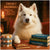 Smoky Snowball American Eskimo dog sitting beside poker chips and books in elegant fireside scene on Metal Print