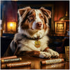 Sin City Sydney Australian Shepherd Dog Relaxing with Luxury Cigars in Vintage Lounge