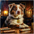 Sin City Sydney Australian Shepherd Dog Relaxing with Luxury Cigars in Vintage Lounge