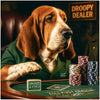 Droopy Dealer Basset Hound Dog Playing Poker at Casino Table with Chips