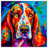 Colorful Basset Hound portrait in modern art style, perfect for home decor.