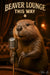 Humorous beaver holding vintage microphone in lounge setting metal print artwork