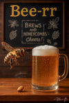 Bee-rr humorous bee and beer metal wall art print