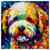 Colorful Bichon Frise portrait in modern art style, perfect for home decor.