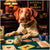 Brittany dog playing blackjack humorous casino art