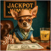 Jackpot Jumper Chihuahua wearing vintage glasses and hat at a poker table