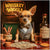 Whiskey Wiggle Chihuahua dressed in bowtie and glasses at vintage whiskey lounge