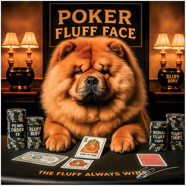 Chow Chow dog with poker chips humorous casino themed artwork Poker Fluff Face
